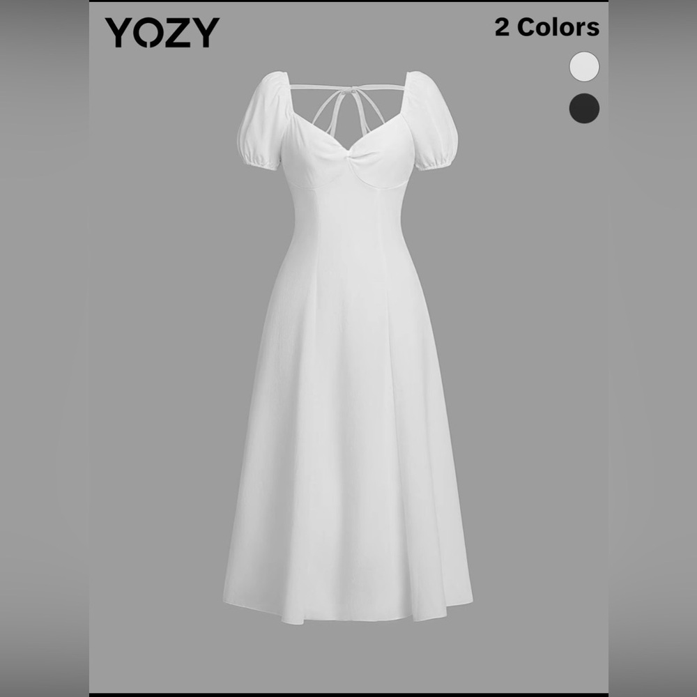 Women's Plain Backless Tie Back Puff Sleeve